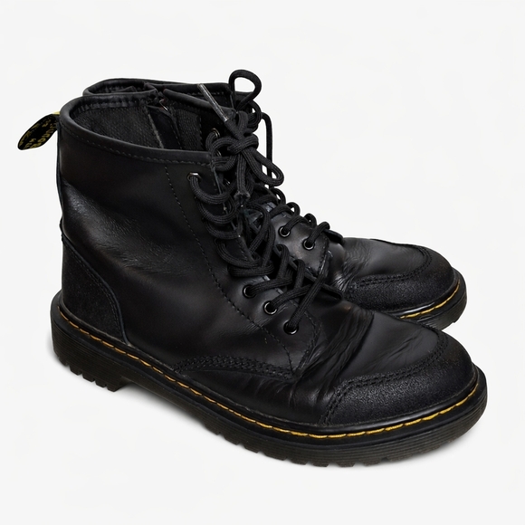 Dr. Martens Shoes - Dr. Martens 101 Black Leather Combat Boots 6 Eye Yellow Stitch Lace Up 5